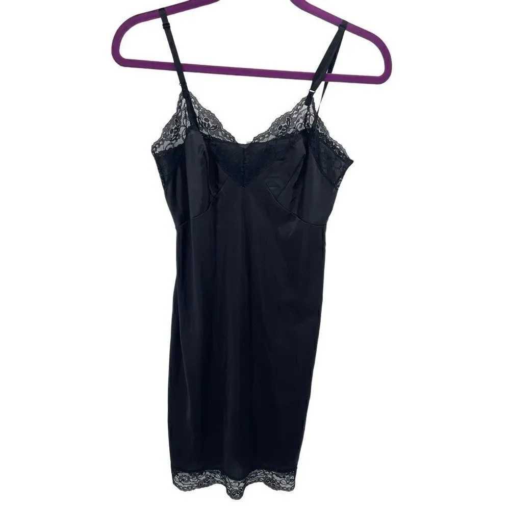 Sliperfection vintage Cami Slip Dress Lace Trim Lingerie Sleeveless Black Size 3